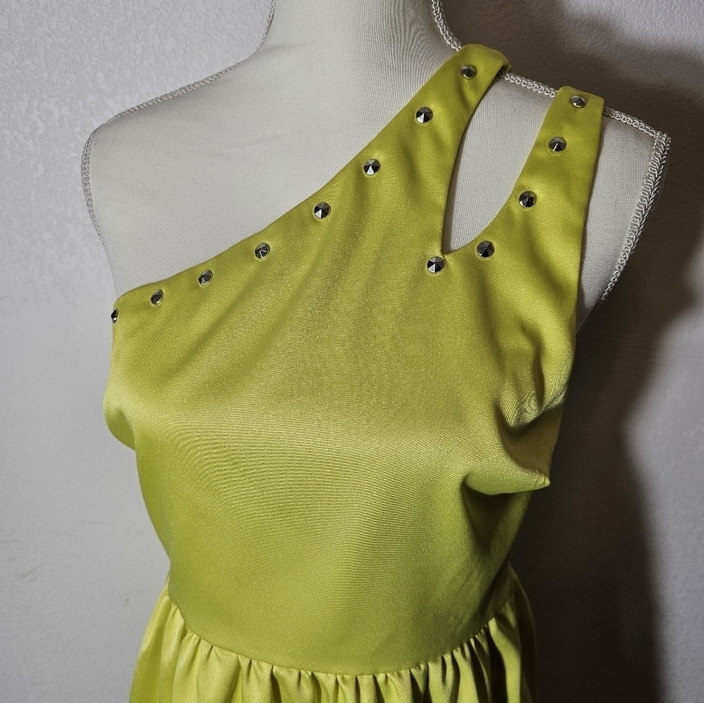 Eric & Lani Lime Green One Shoulder Studded Cocktail Dress Women's Size Large - Picture 8 of 9
